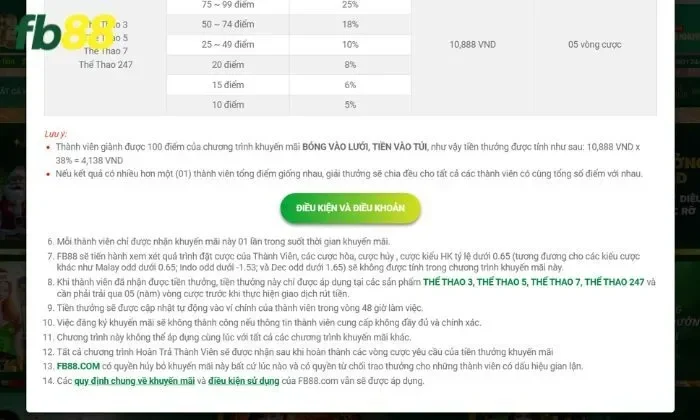 Điều kiện và điều khoản tham gia chương trình khuyến mãi FB88