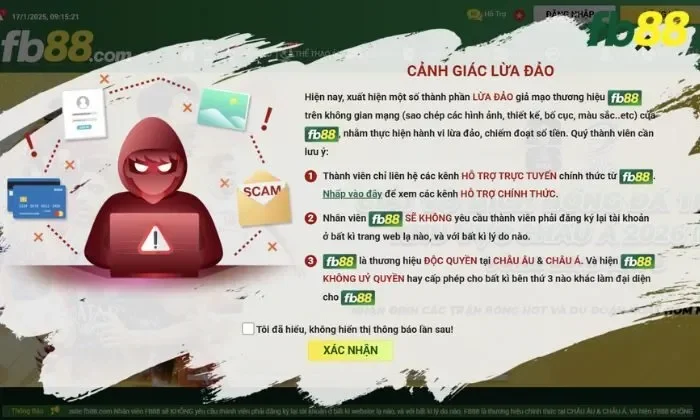 Truy cập trang chủ chính thức của FB88 tránh trang wed giả mạo